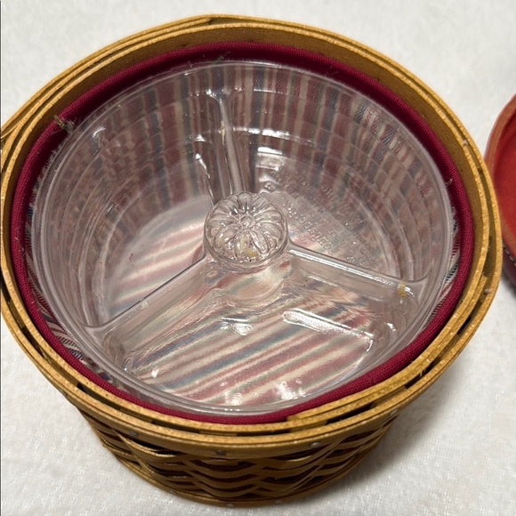 LONGABERGER Woven Sewing Basket with Red Leather Lid and Inserts - Picture 3 of 14